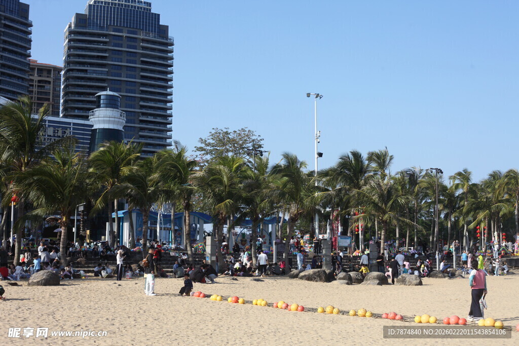 海滨沙滩城市风光美景