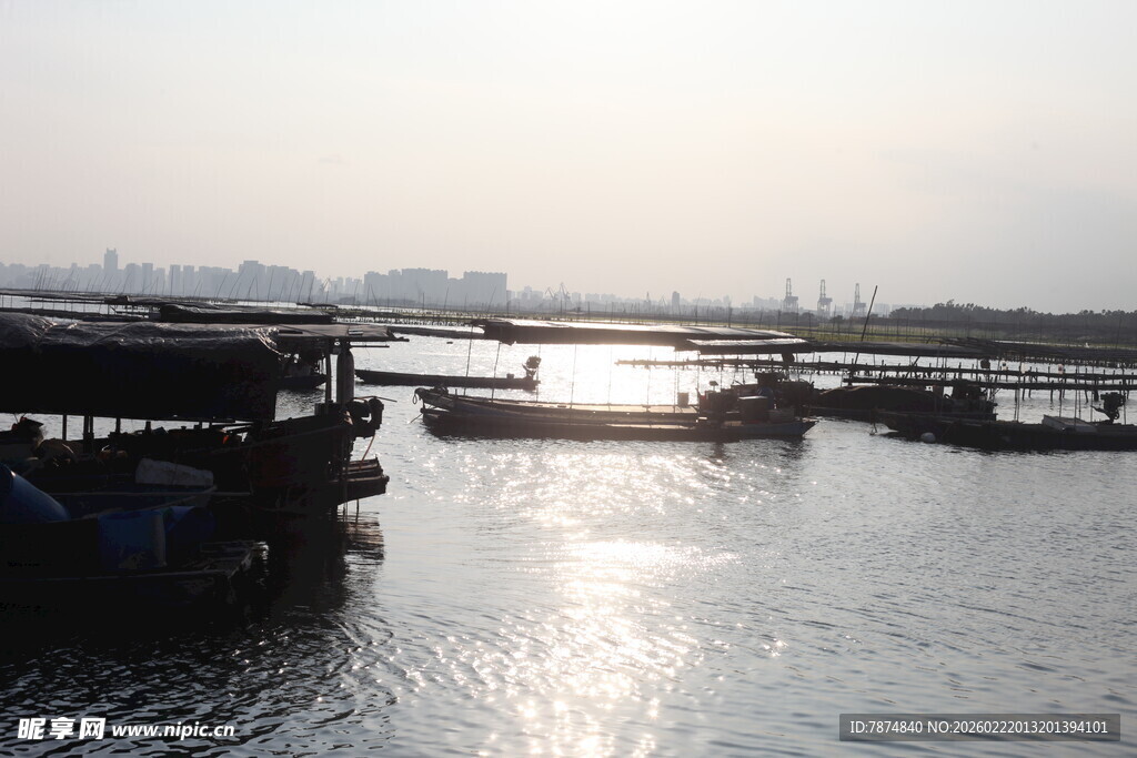 江上船只停泊景象
