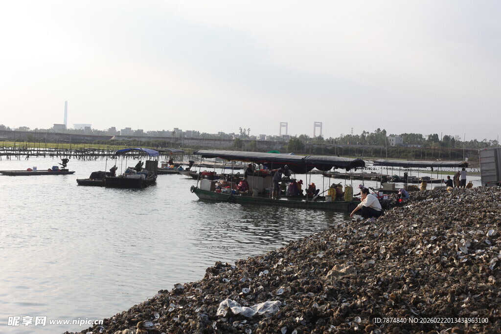 江边码头船只停靠景象