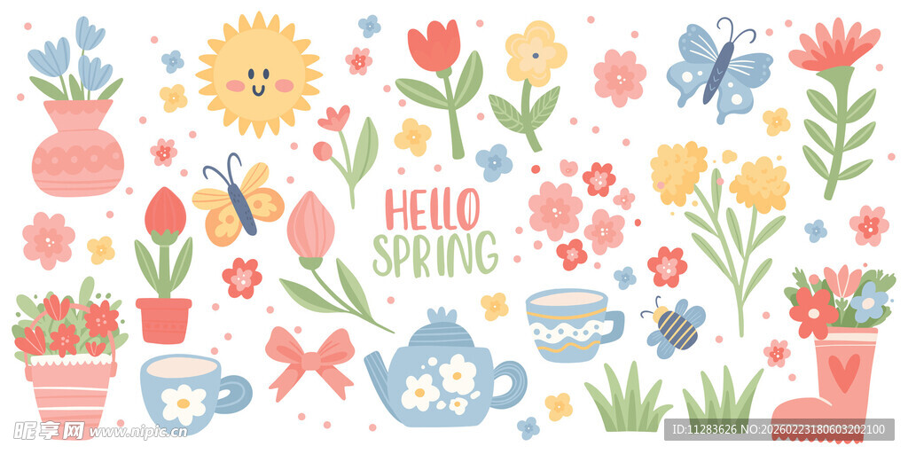 手绘春日花卉装饰图案