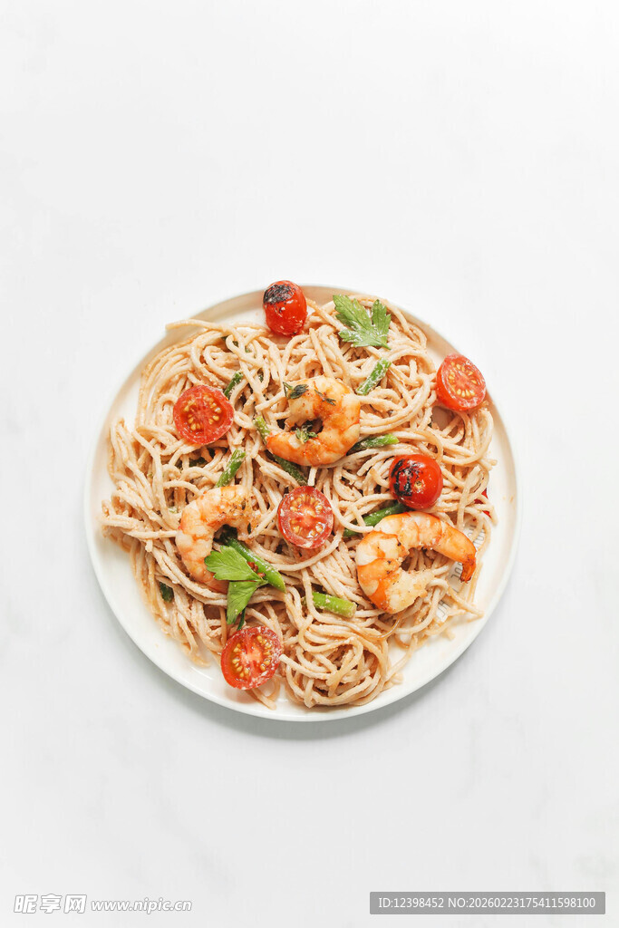 虾仁番茄意面美食特写