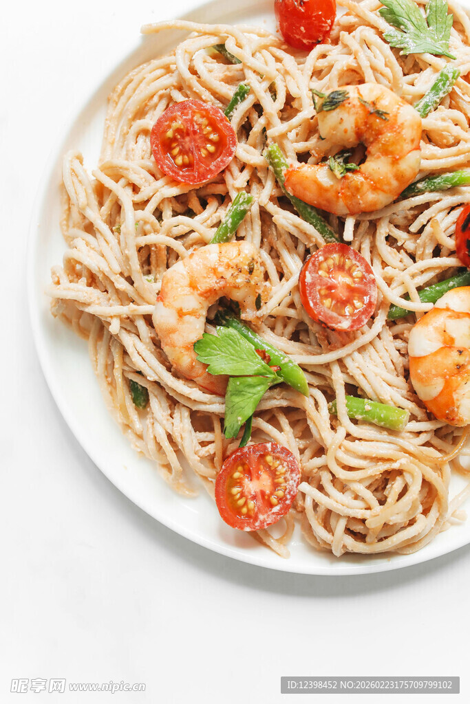 虾仁番茄意面美食特写