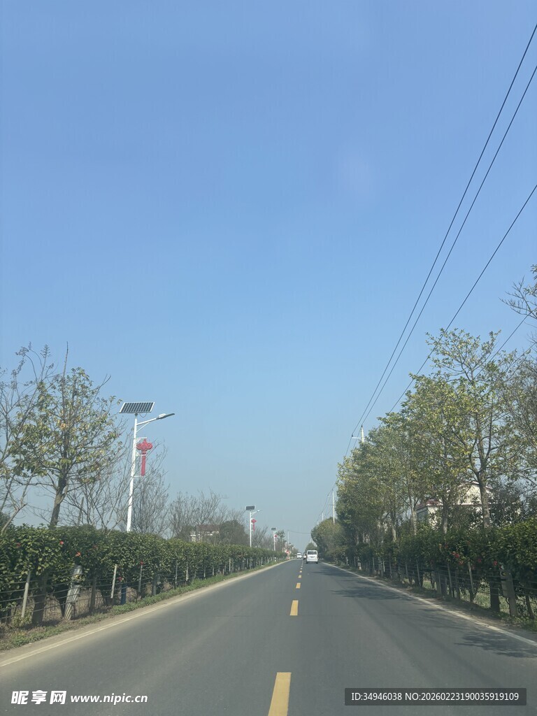 宽阔公路绿树相伴