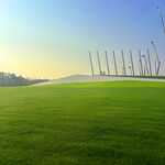 广阔绿原与远处林立杆景