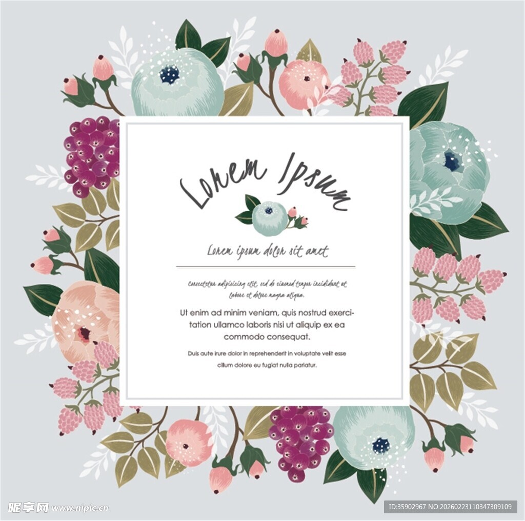 花卉环绕的婚礼邀请函