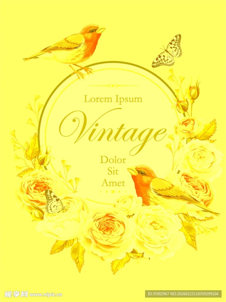 复古风花鸟装饰插画