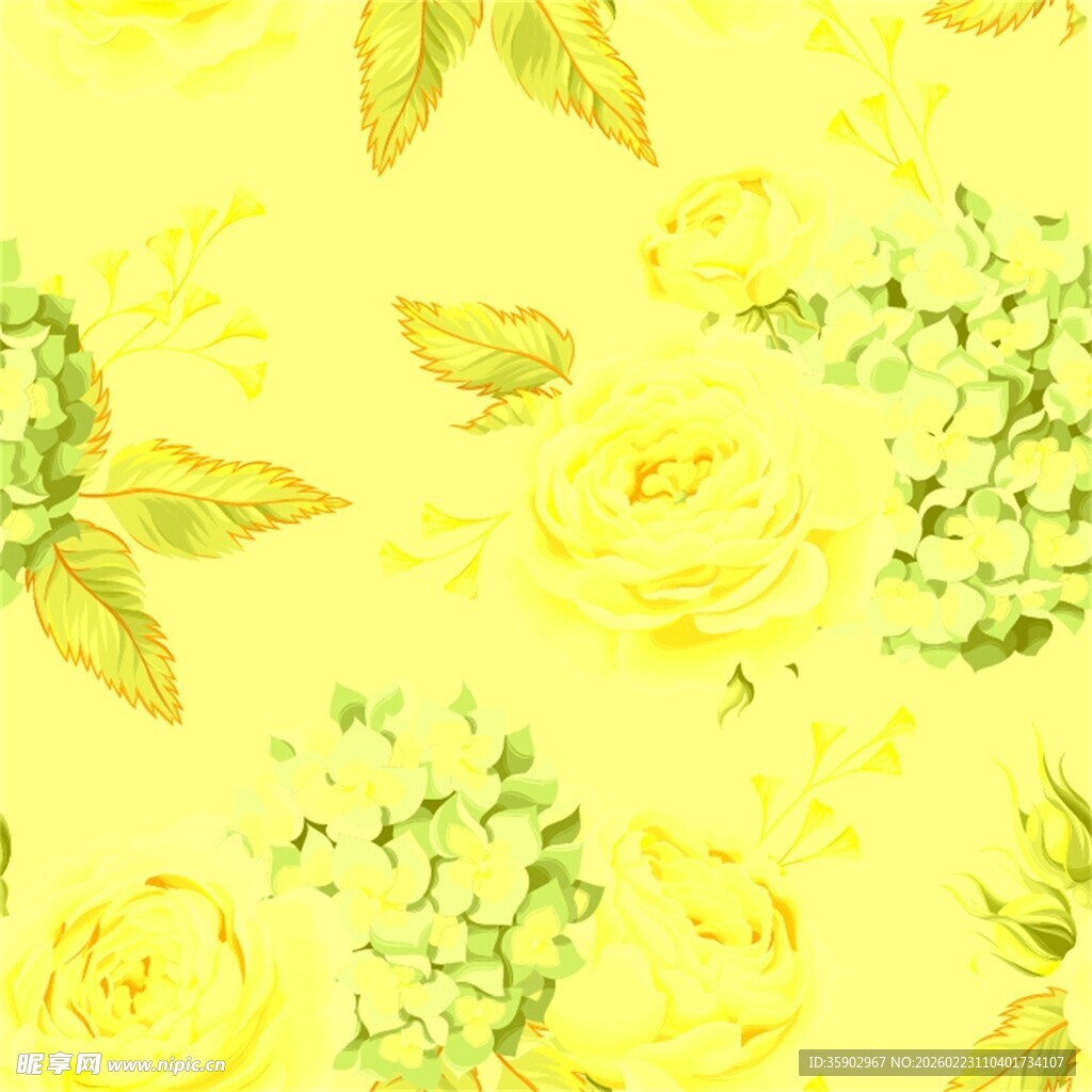 黄色花卉水彩图案背景