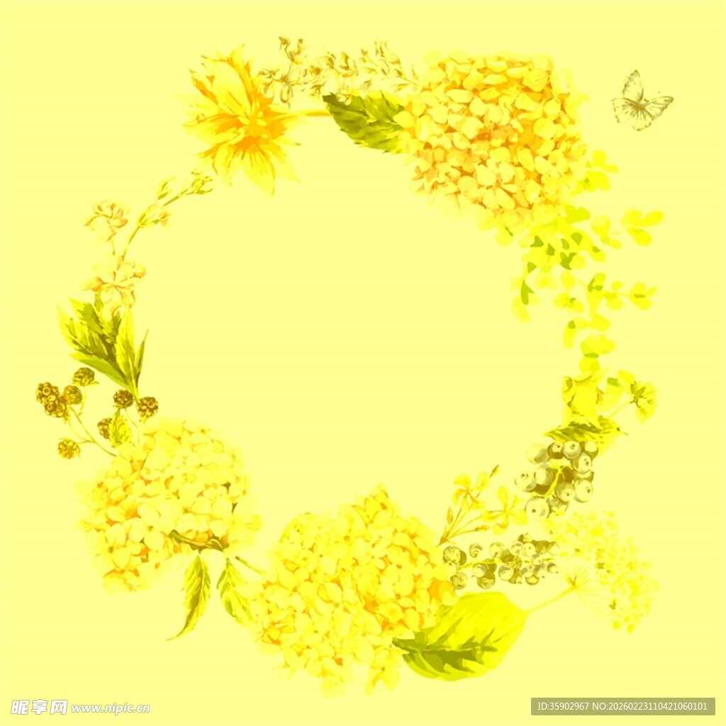 黄色花卉花环装饰图案