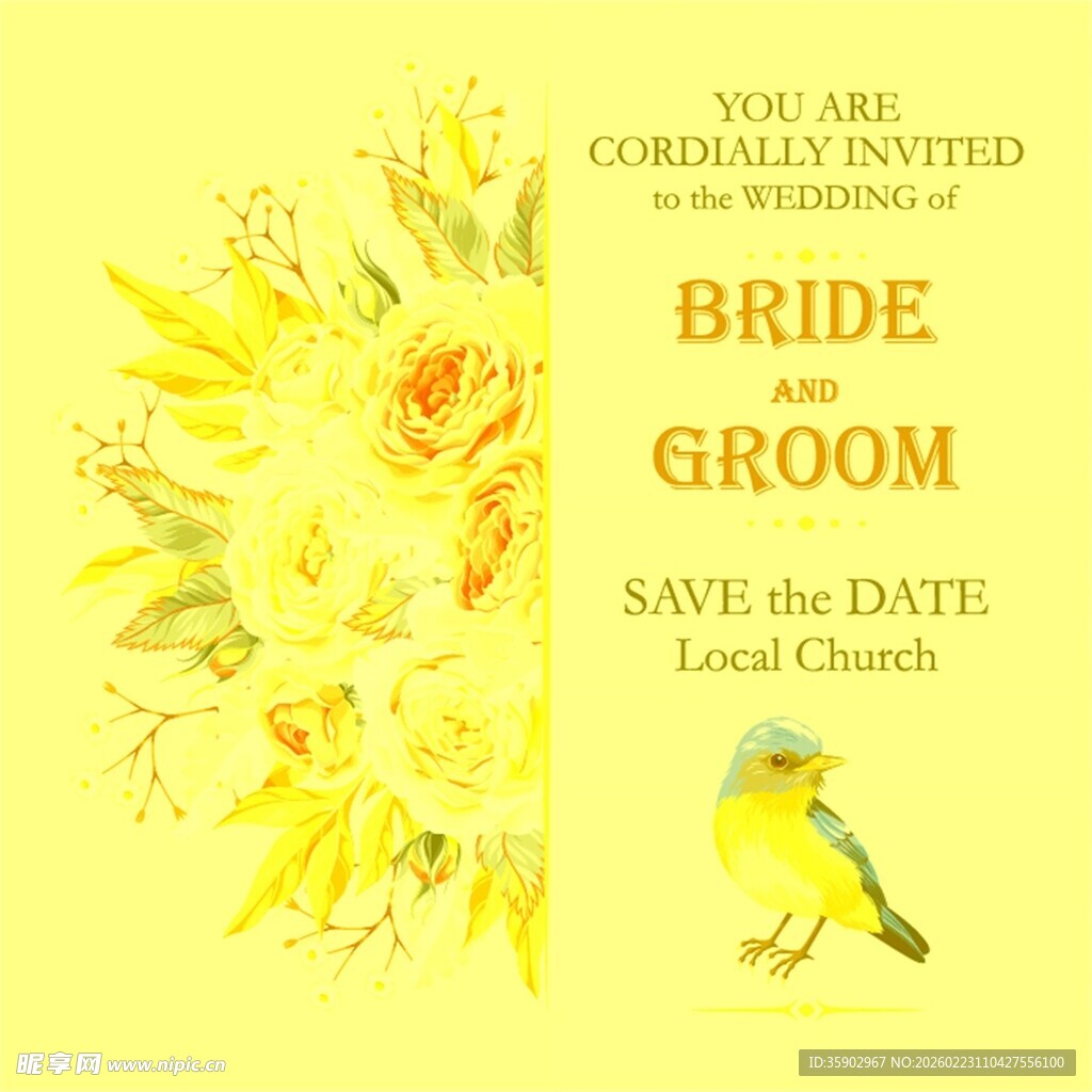 黄色花卉婚礼日期预告图