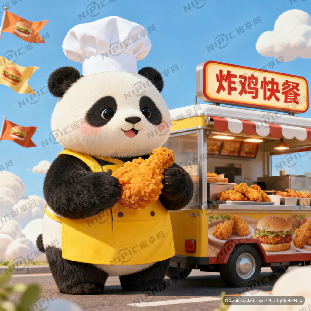 可爱卡通熊猫厨师  衣服黄色 