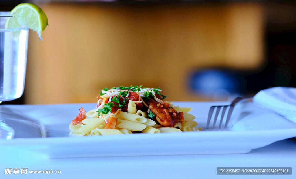美味海鲜意面特写