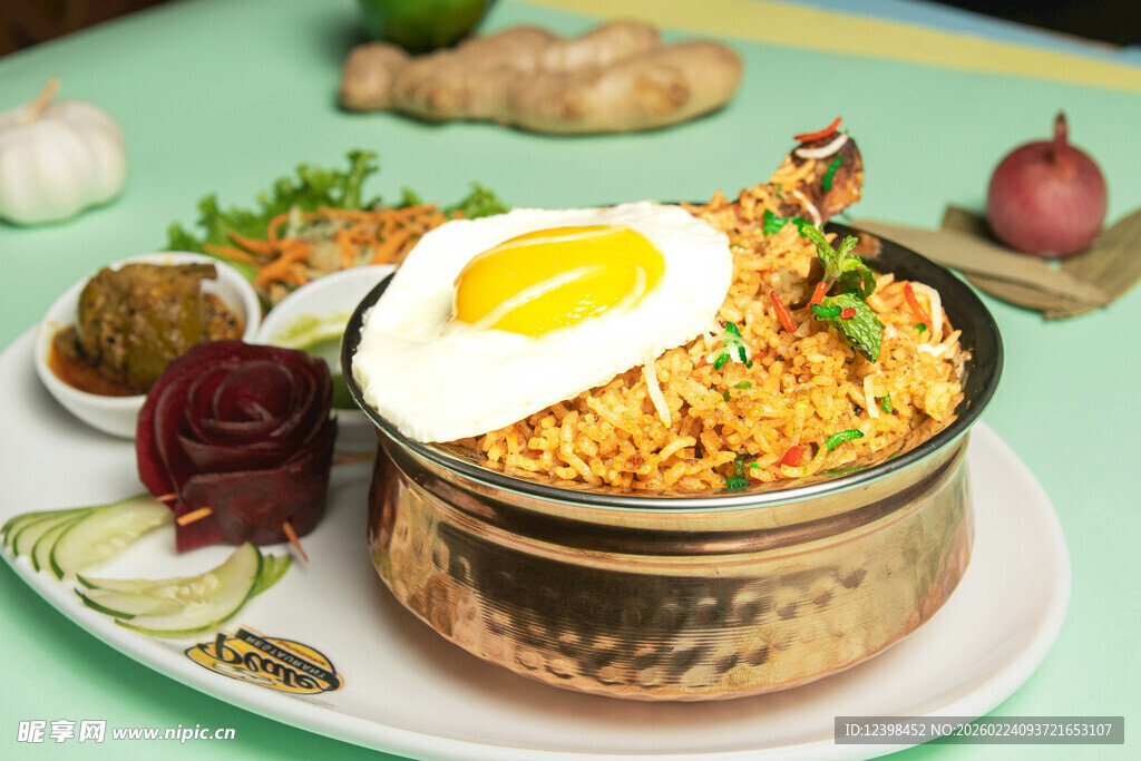 铜锅美味炒饭配煎蛋
