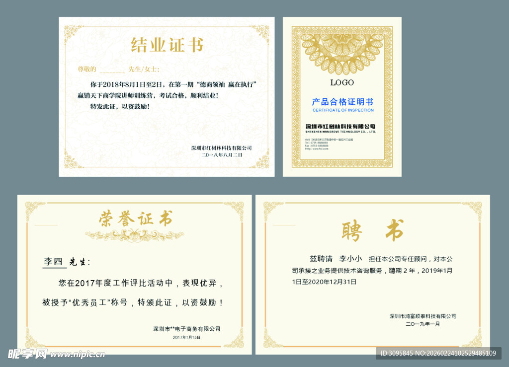 多样荣誉证书展示