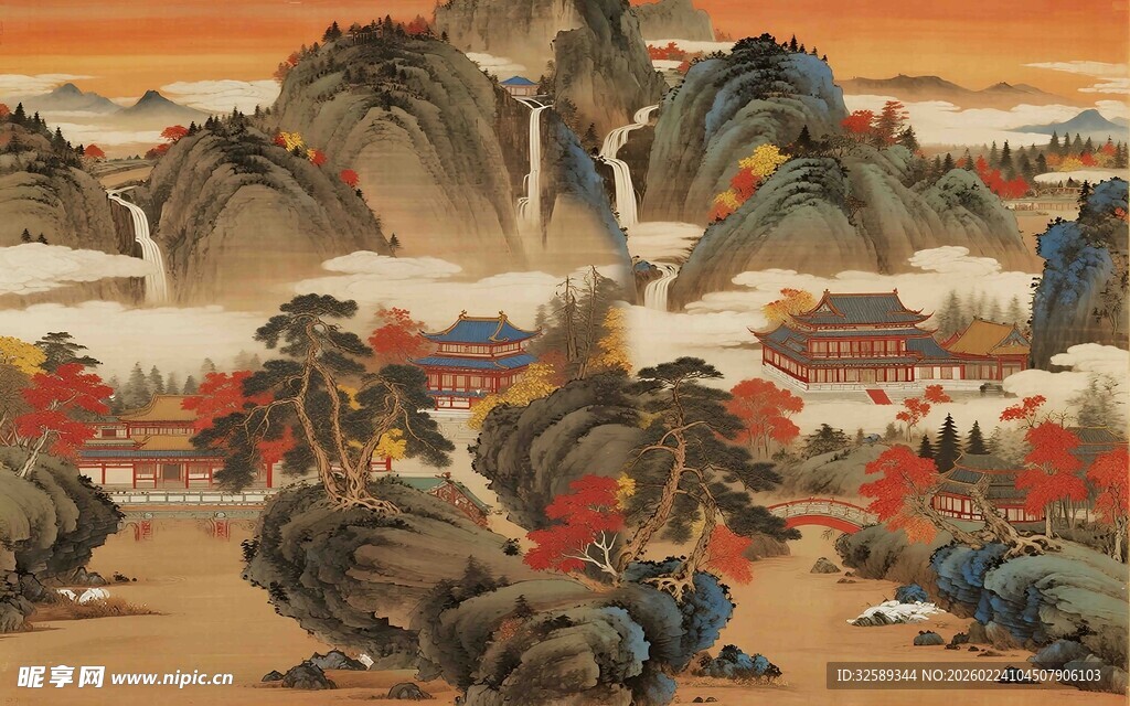 新中式古典山水背景墙