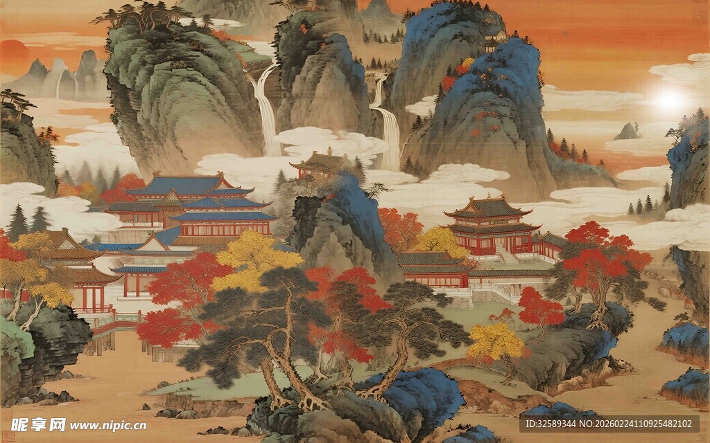 新中式古典山水背景墙  