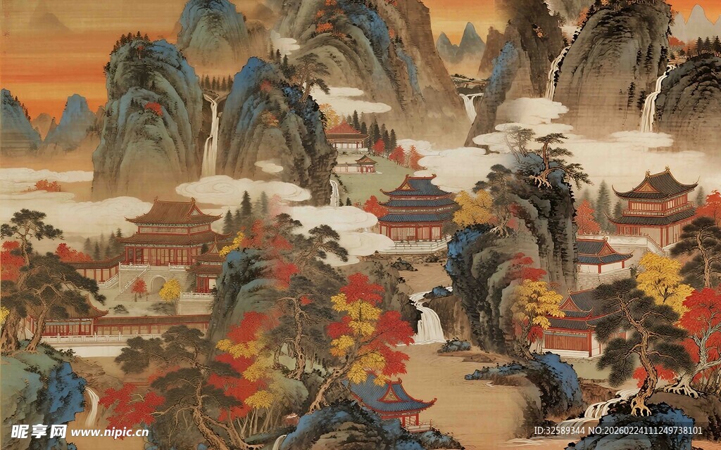 新中式古典山水背景墙 