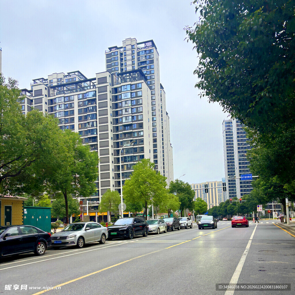 城市街道旁的高楼景观