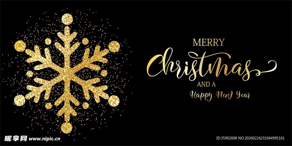 金色雪花圣诞祝福图