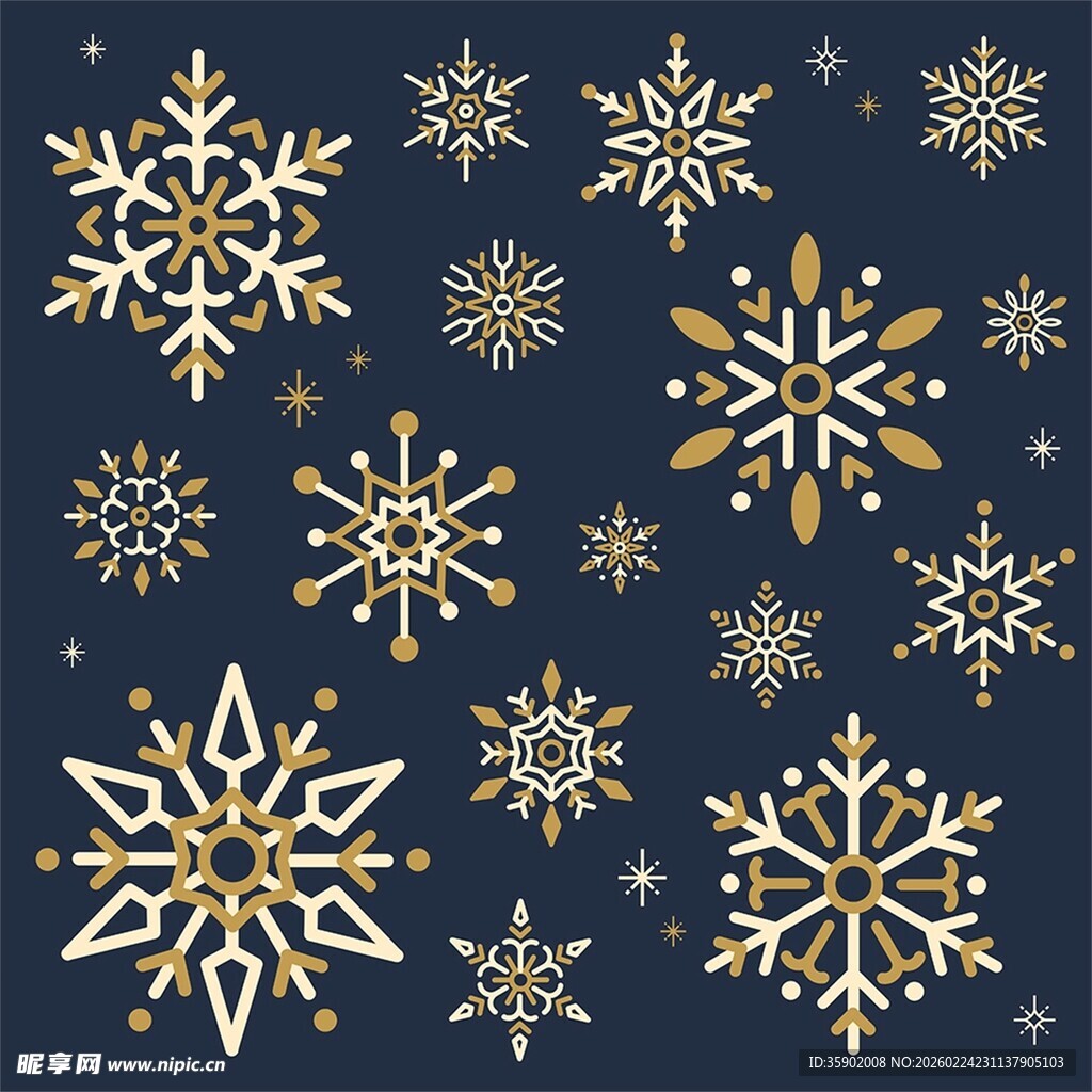 金色雪花图案冬日浪漫元素