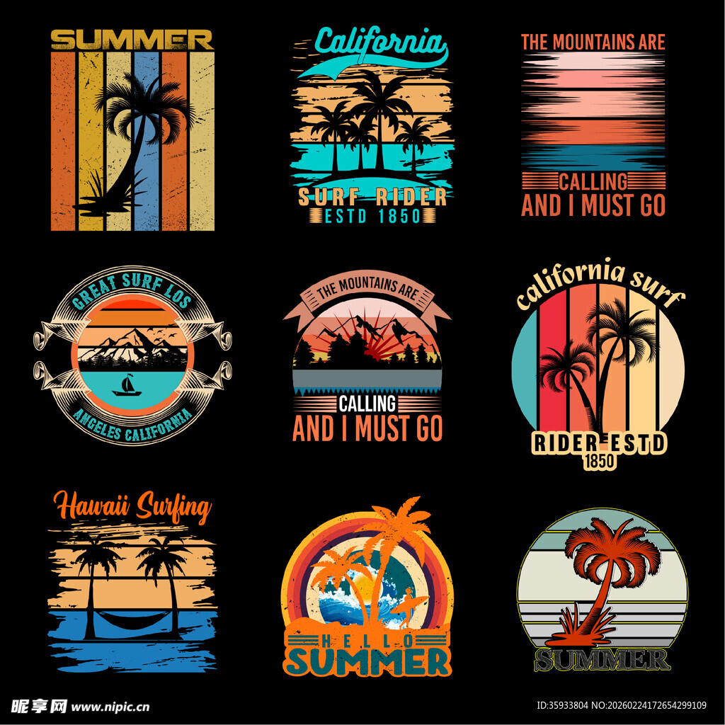 夏日冲浪主题图案