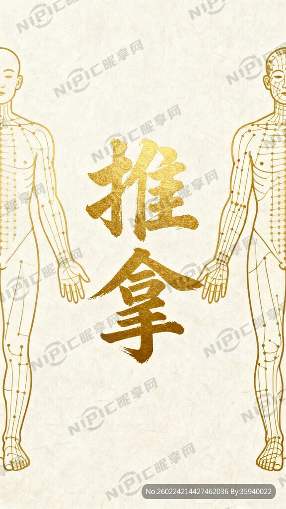 中间金色书法字体“推拿”