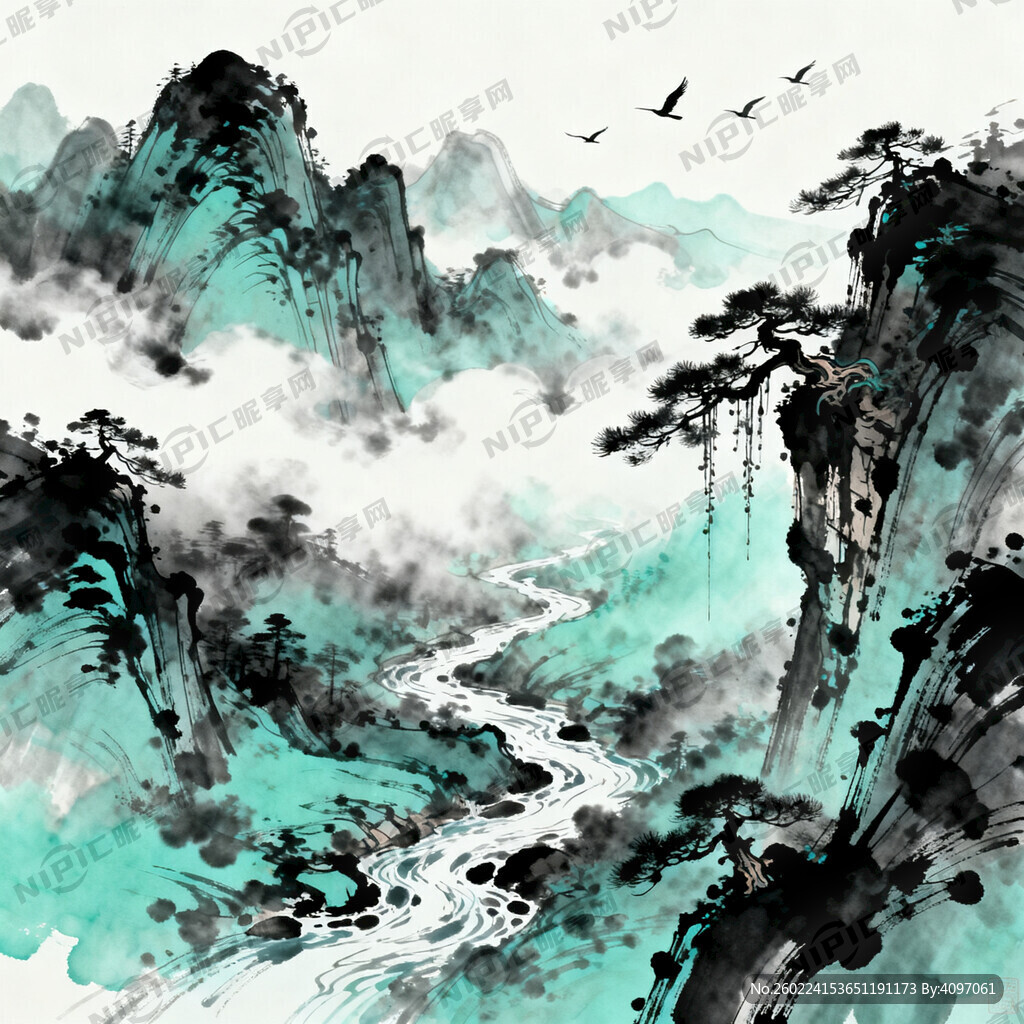 山谷 中国风 中国画 山水