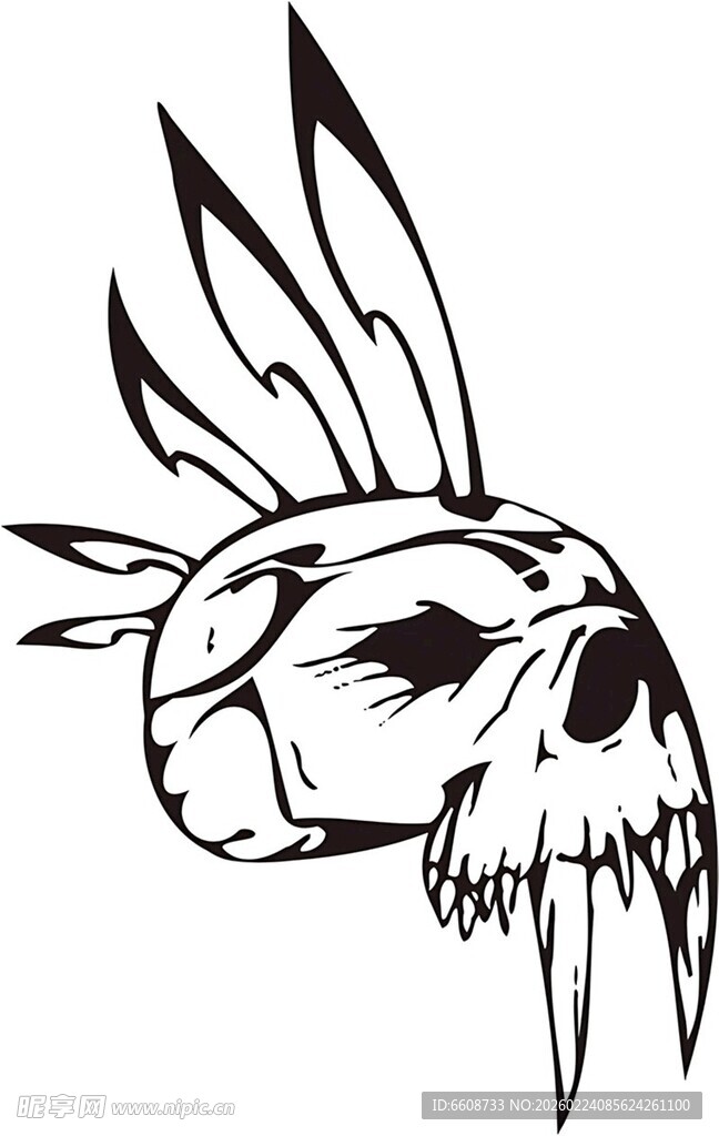 骷髅印第安头饰图案