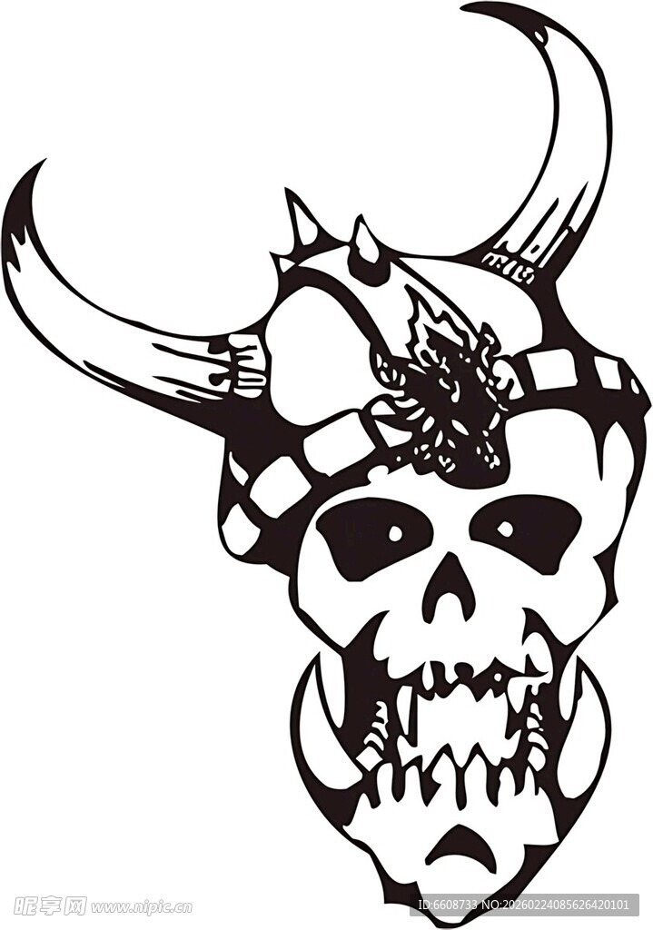 带角骷髅头图案设计