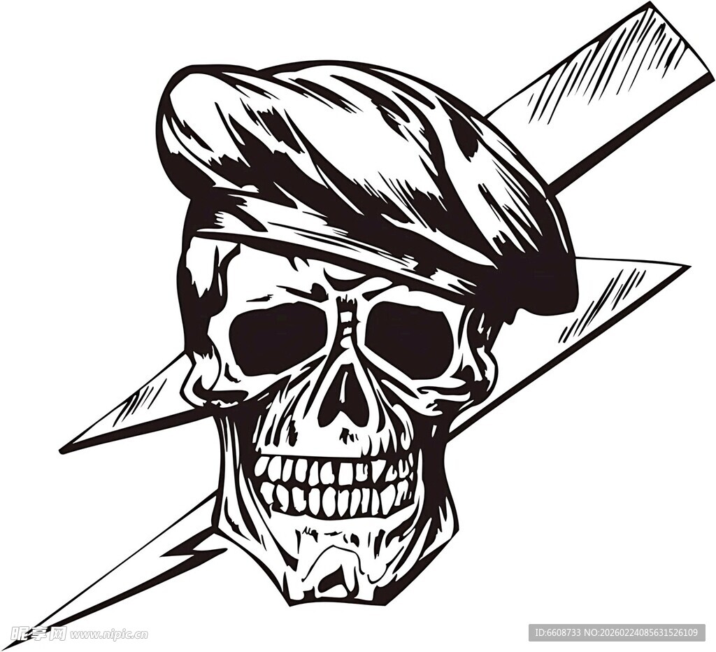 骷髅贝雷帽与闪电图案