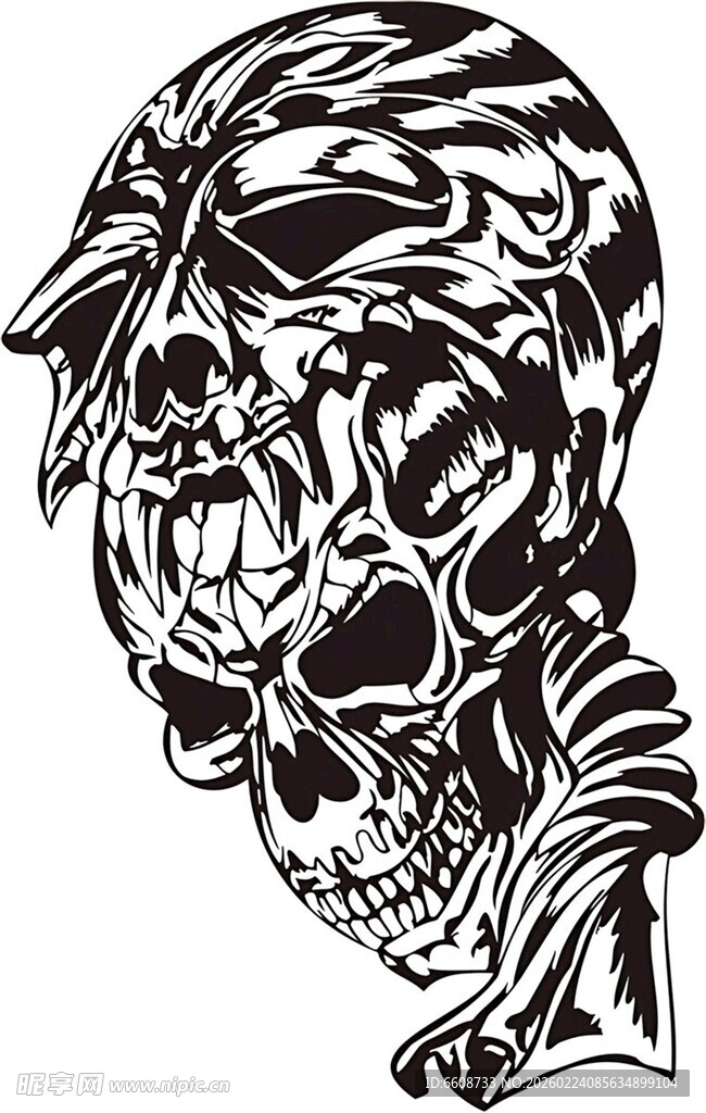 骷髅头纹身风格黑白图案