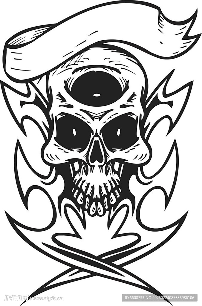 骷髅交叉剑纹身图案