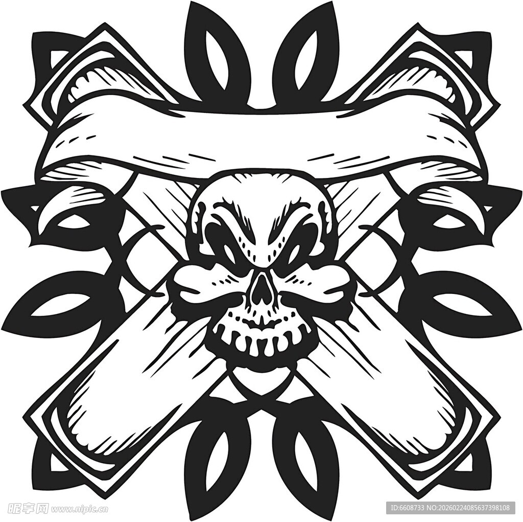 骷髅与交叉骨头纹身图案