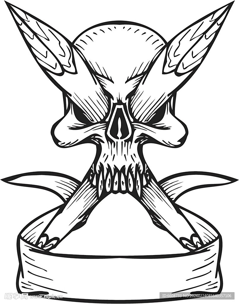 骷髅图案带翅膀与横幅