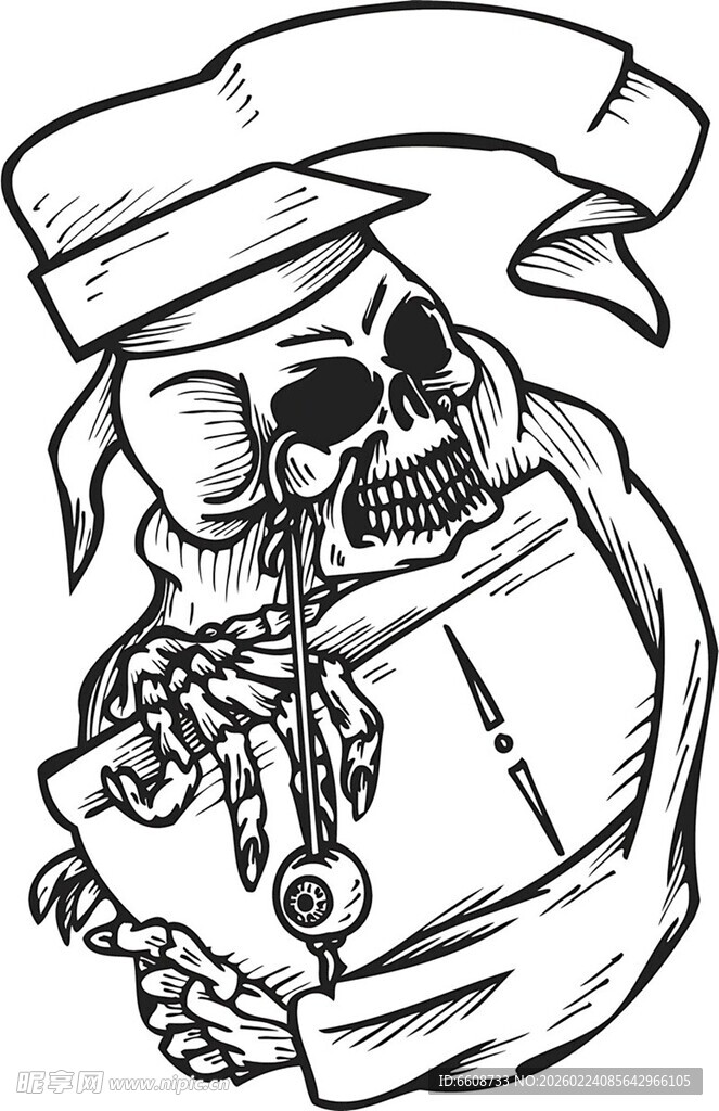 骷髅海盗手持宝箱插画