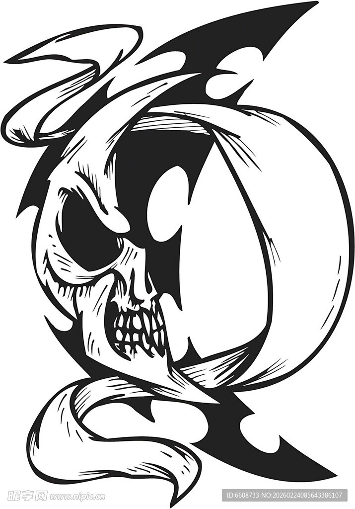 骷髅恶魔线条艺术图案