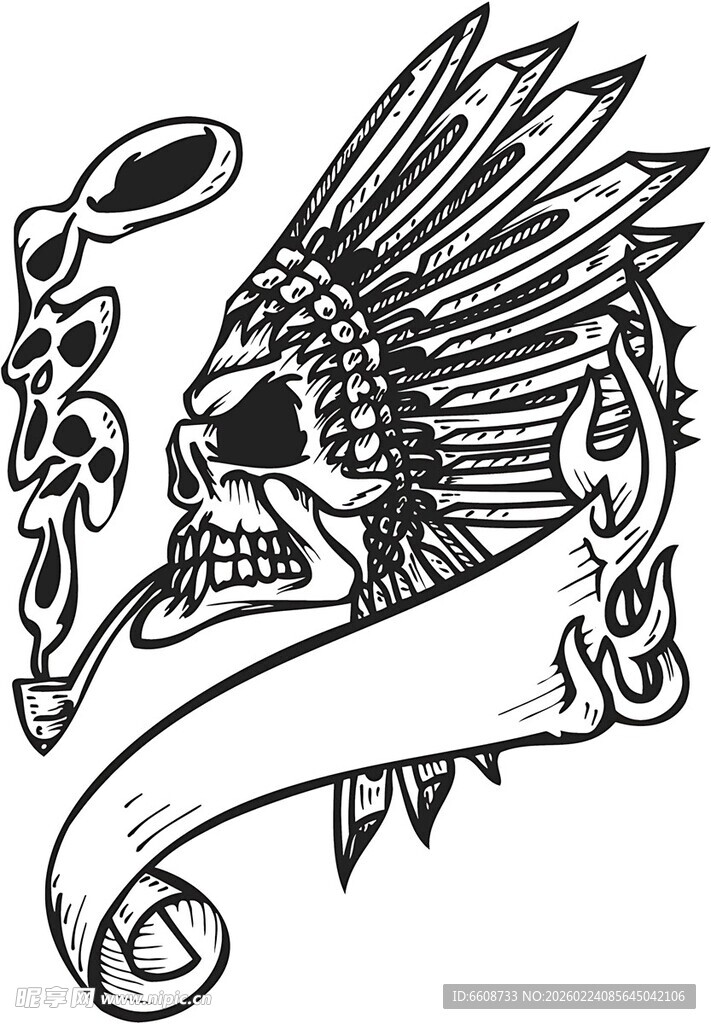 印第安风格骷髅纹身图案