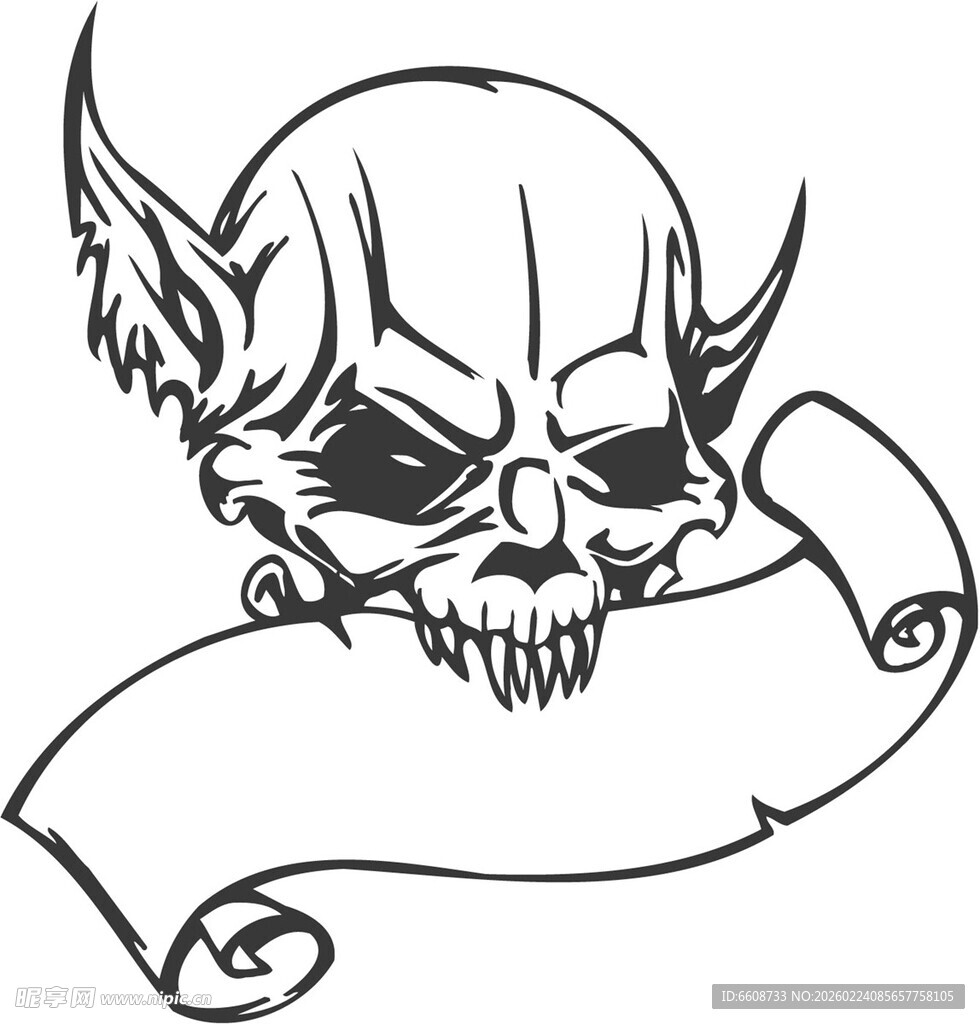 恶魔骷髅与卷轴图案