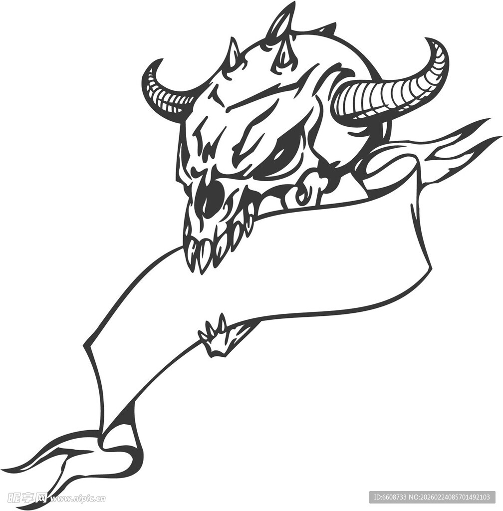 恶魔头骨与卷轴图案