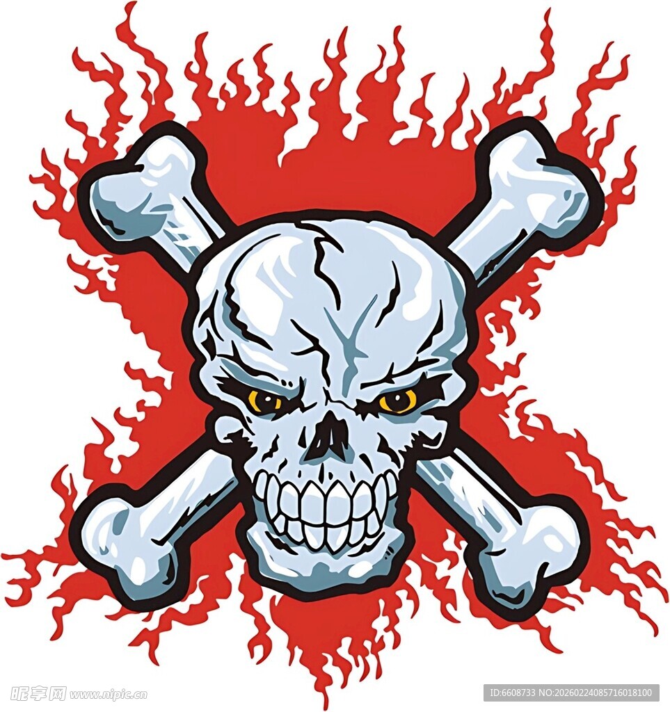 骷髅交叉骨火焰图案