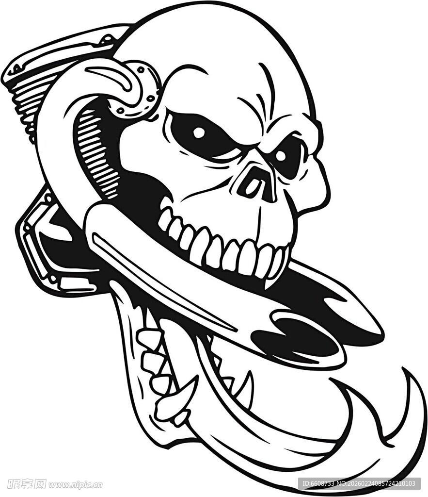 骷髅手握电话图案设计