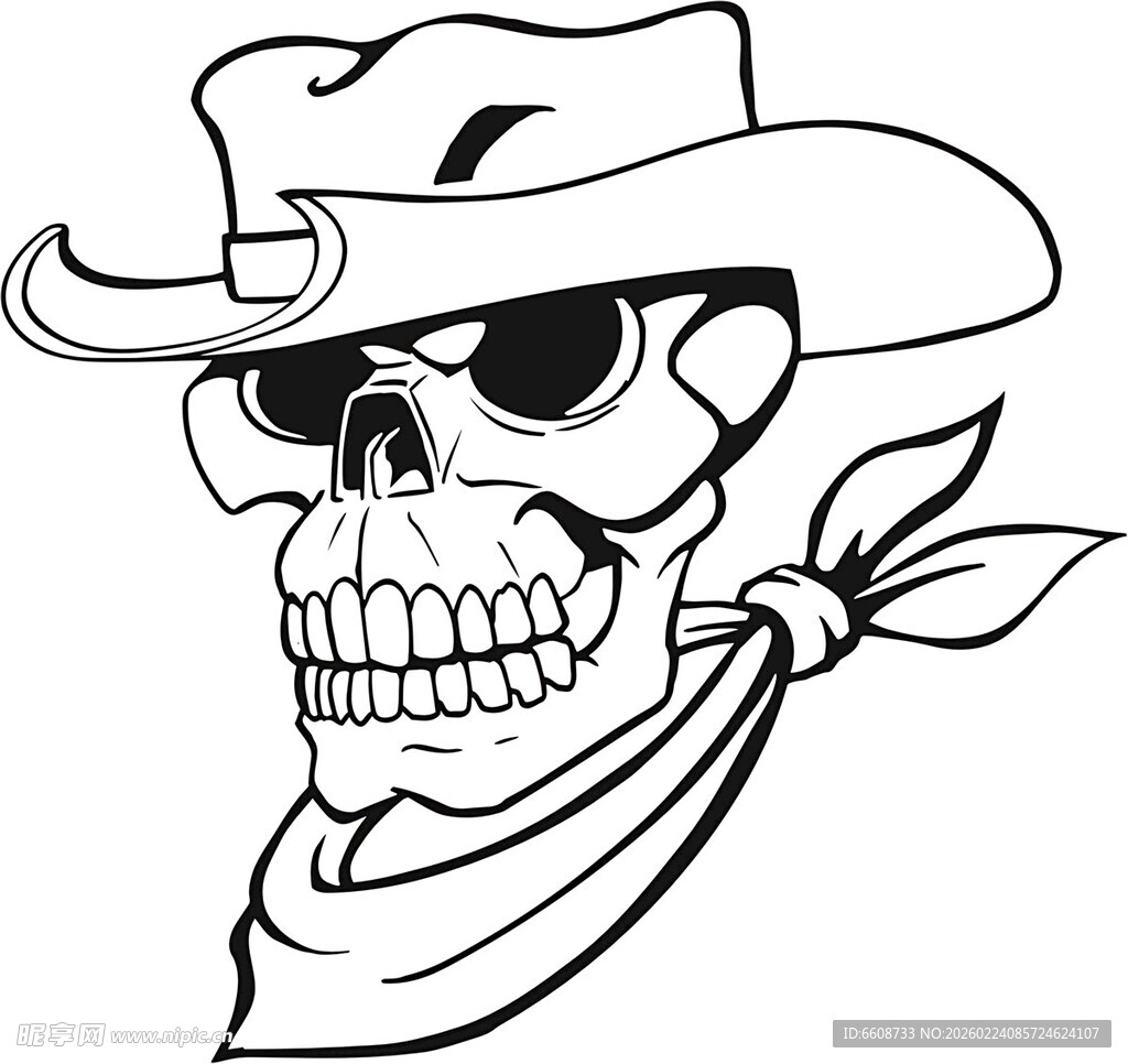 牛仔骷髅头插画