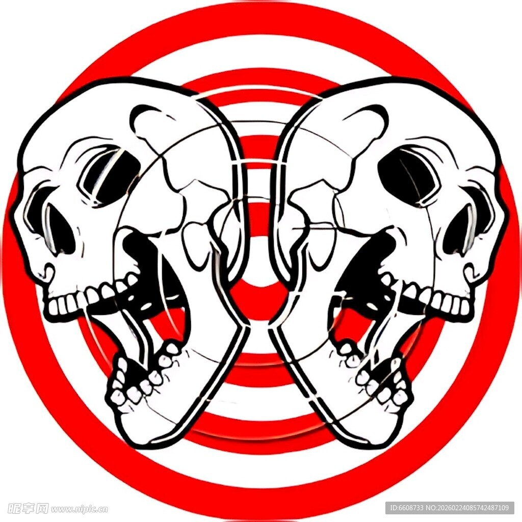 双骷髅与红圈图案设计