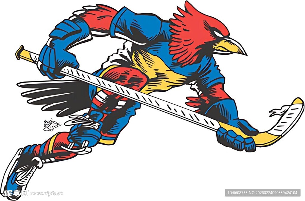 卡通鹰形象的冰球运动员