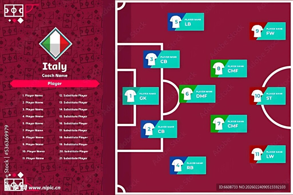 意大利足球队阵容信息图