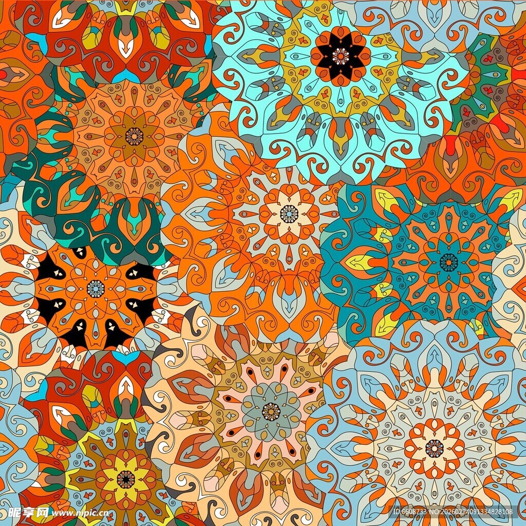 多彩绚丽民族风花卉图案