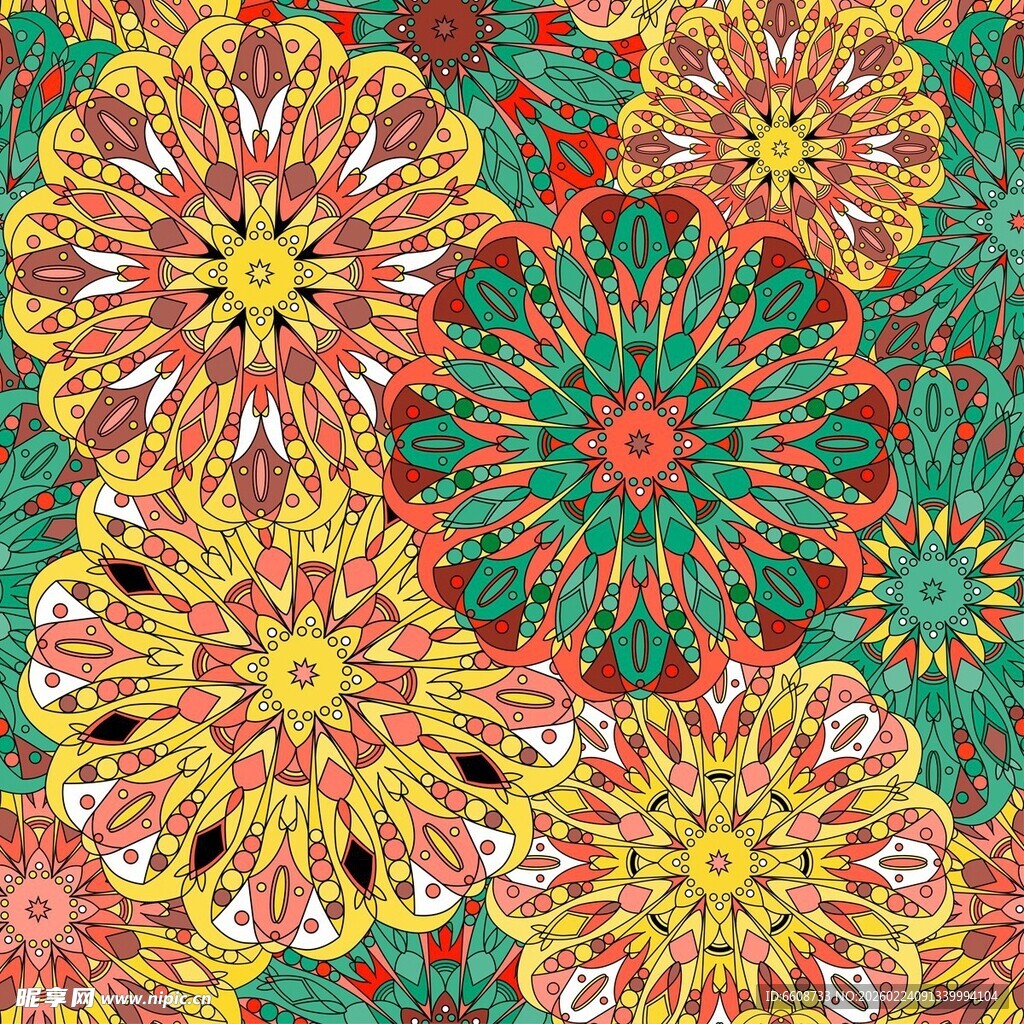 多彩绚丽花卉图案背景