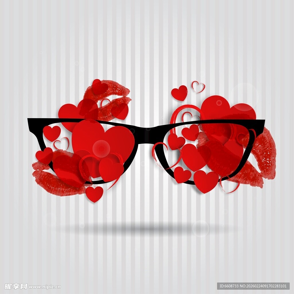 红色水墨风格眼镜图案