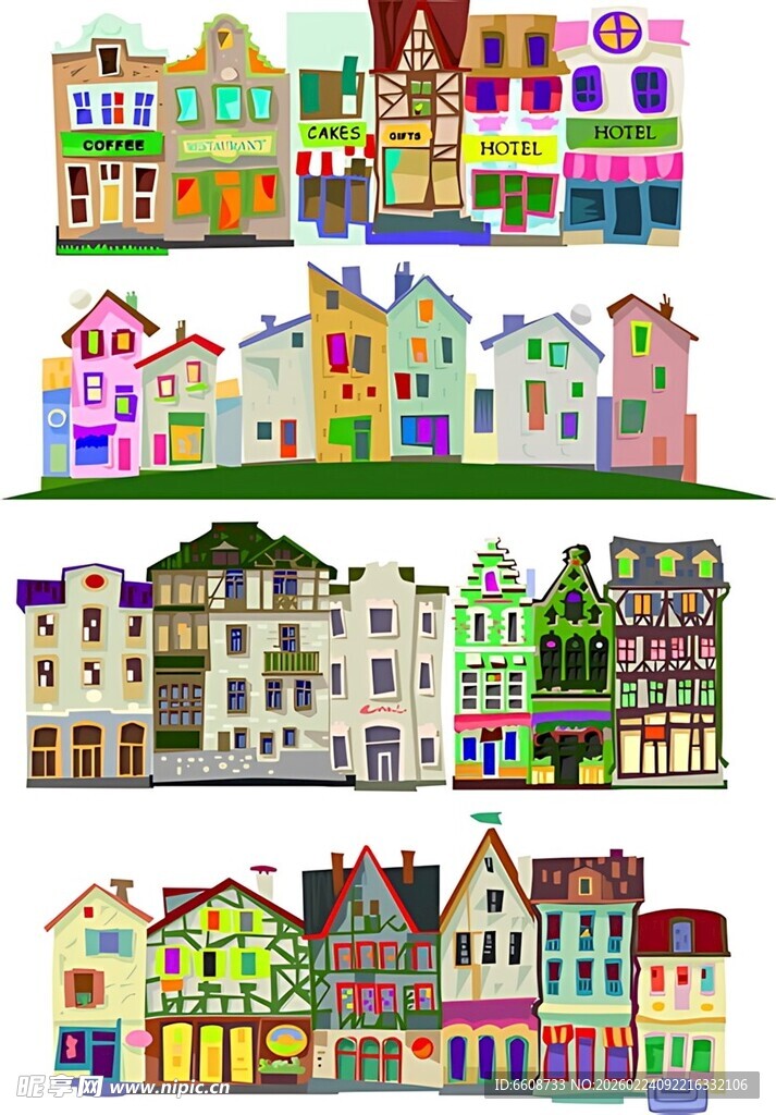 多彩卡通风格房屋建筑群