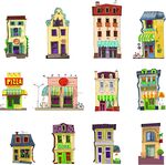 多彩卡通风格街边建筑