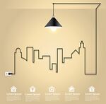 简约线条勾勒城市吊灯图